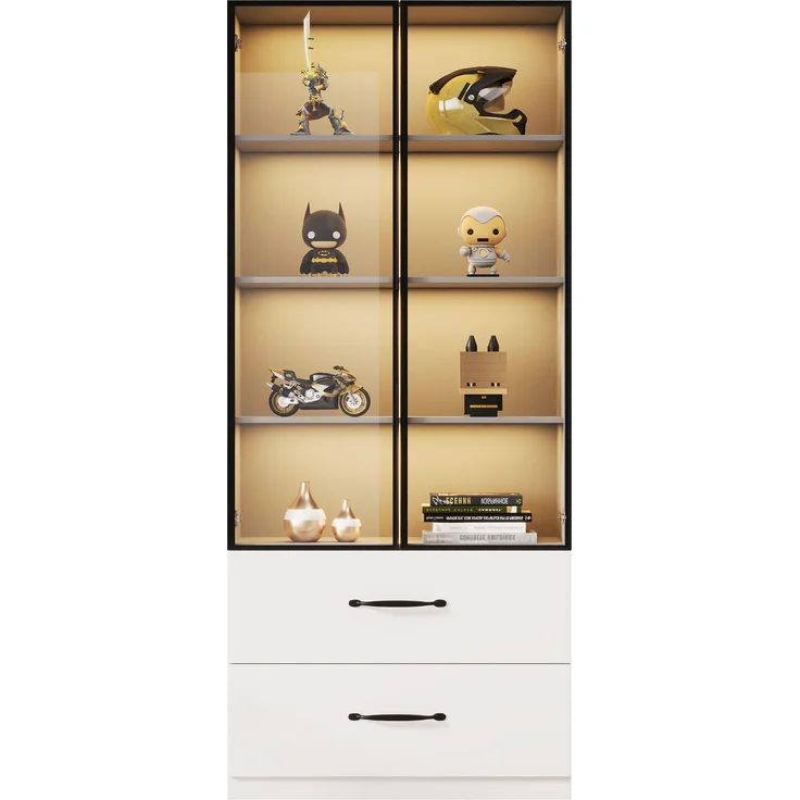 Vitrine 60x40x160 cm mit Sicherheitsglas, 7-farbiger LED-Beleuchtung und 2 Schubladen, Weiß – Bild 7