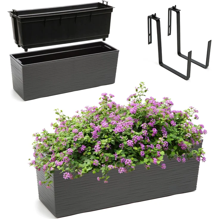 KADAX Blumentopf Balkonkasten Griffe 19x56cm Graphit – Bild 1