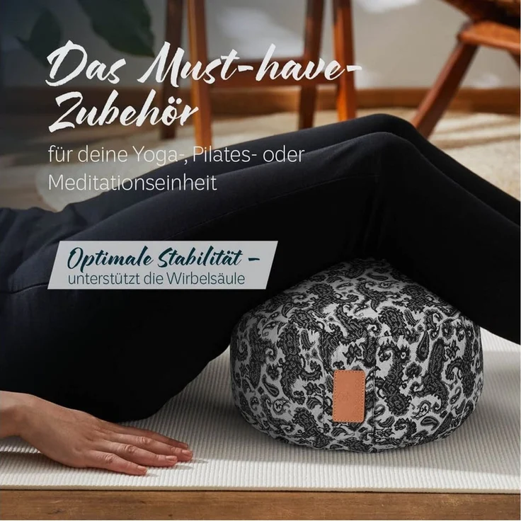 #DoYourYoga Yoga Bolster Kissen Vishnu - gefüllt mit Bio-Buchweizenschalen, - Rund 30 x 30 x 15 cm - Style 3 (Weiß-Schwarz) – Bild 2