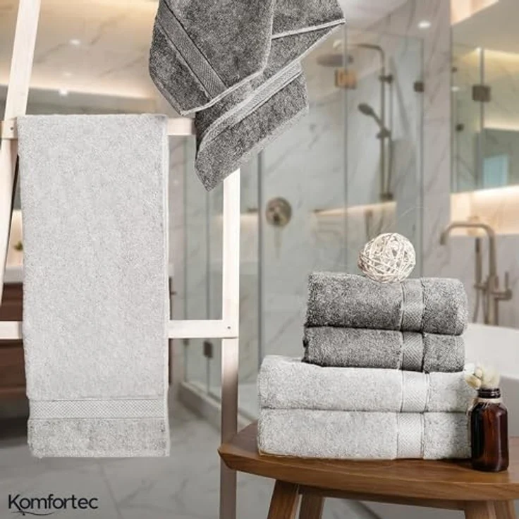 Komfortec 8er Handtuch Set aus 100% Baumwolle, 4 Badetücher 70x140 und 4 Handtücher 50x100 cm, Frottee, Weich, Towel, Groß, Anthrazit/Weiß – Bild 8