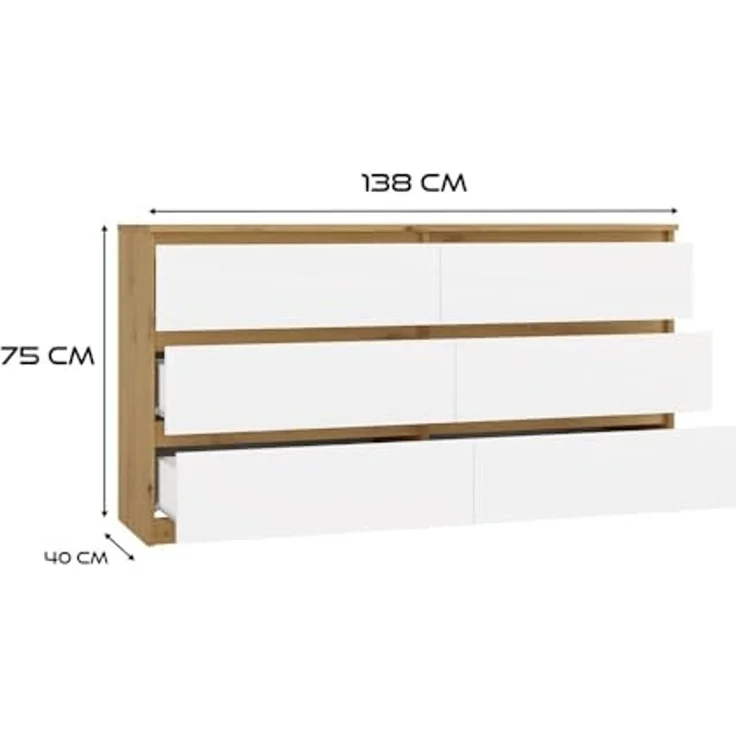CDF Kommode Artisan Weiß mit 6 Schubladen Komodenschrank Komode für Wohnzimmer Schlafzimmer Schubladenschrank Malwa M6 140 – Bild 3