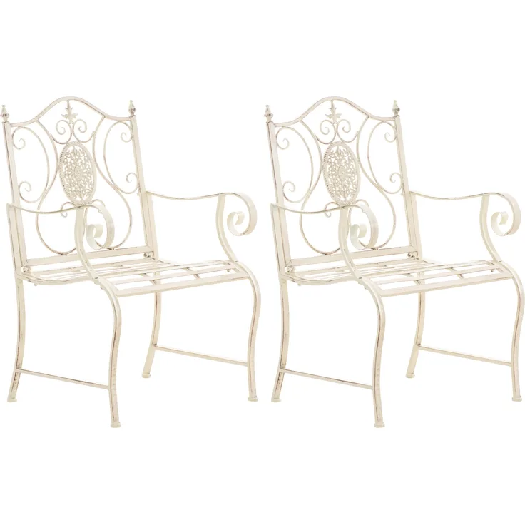 2er Set Gartenstühle AUSTIN - Metall Antik-creme 62x53x94 cm | Gartenstuhl Metall Terrassenstuhl Antik Verzierung Stühle Garten Balkon
