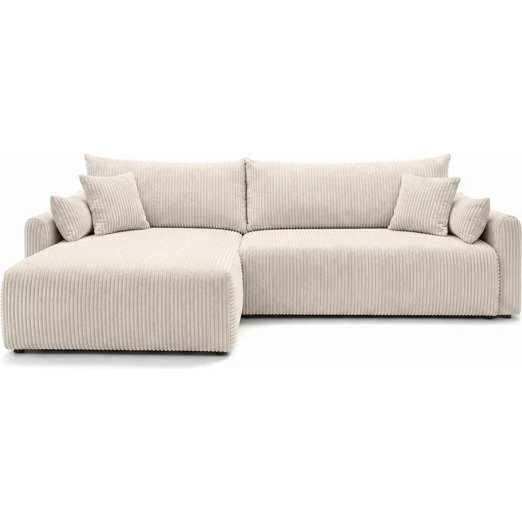 Kaiser Möbel JAPANDI Ecksofa mit Schlaffunktion, Cordstoff Poso, abgerundete Form, große Liegefläche, inkl. Bettkasten