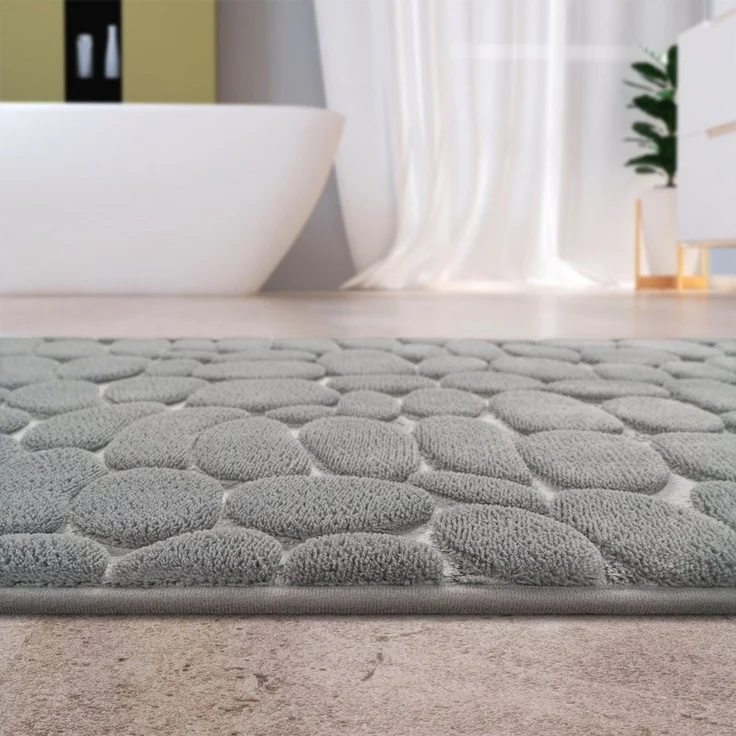 Paco Home Badematte Corby 256, Memory-Schaum Effekt, Höhe 13 mm, rutschhemmend beschichtet, fußbodenheizungsgeeignet, Polyester, rechteckig, Badteppich, Uni Farben, Motiv Steine, Hoch-Tief Effekt – Bild 3