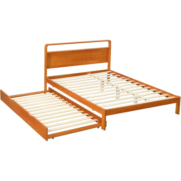 CHICFURN Ausziehbett aus Holz Natur 140x200 cm mit Gästebett 90x190 cm – Bild 9