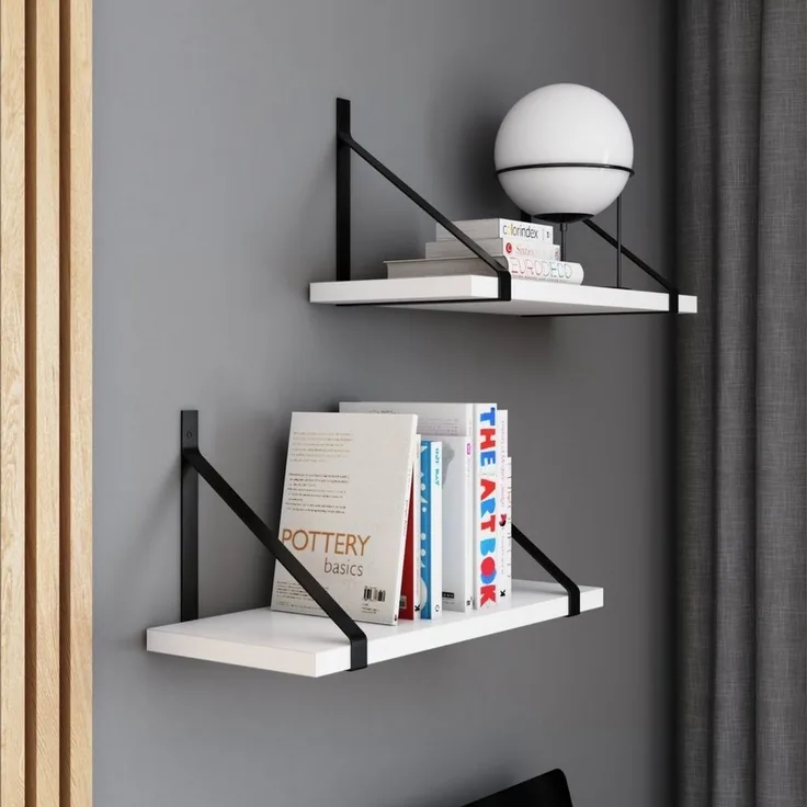 AKKE Wandregal, Hängeregal GINO modern mit schwarzen Befestigungen 2mm PVC LOFT