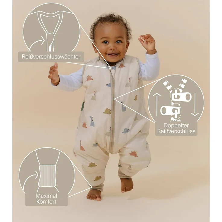 molis&co - Baby Schlafsack mit Füßen 2.5 TOG - Ganzjahres Schlafsack - Babyschlafsack mit Beinen - 100% Baumwolle (Oeko-TEX 100), Winterschlafsack Premium Qualität - Dinos (70 cm) – Bild 3