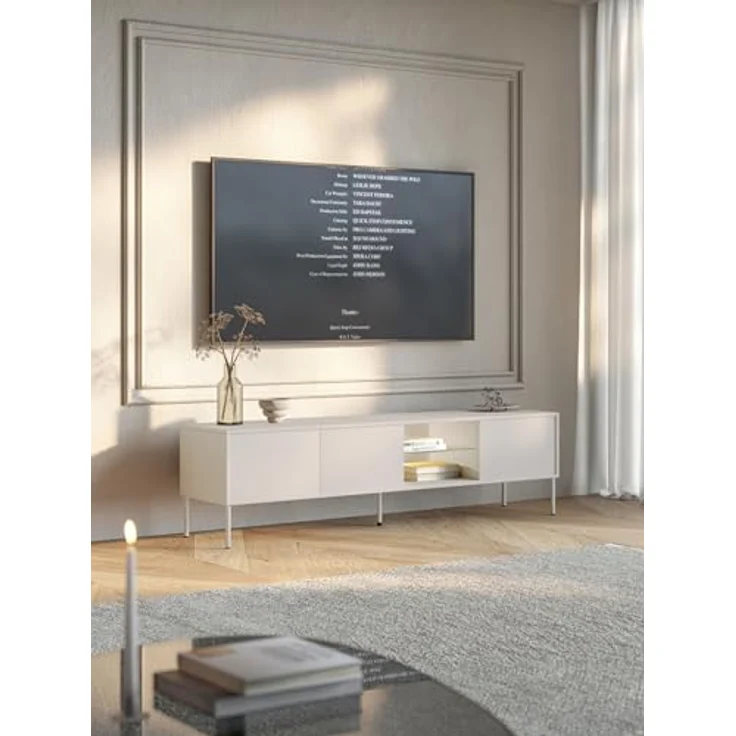Selsey TV Lowboard 175 cm Rauchglasregal & LED Beleuchtung Modernes Design Matt Kaschmirgrau mit ABS-Kanten Push-to-Open Fronten Lowboard für Wohnzimmer Minimalistische Eleganz & Funktionalität – Bild 5