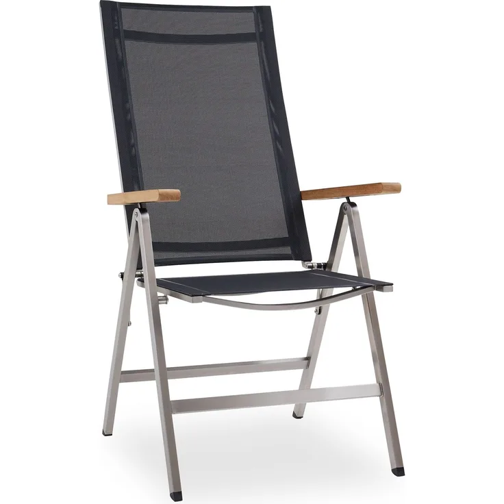 Gartenstuhl Aline , Edelstahl , Grau, Holzfarben , 59 x 114 x 69 cm