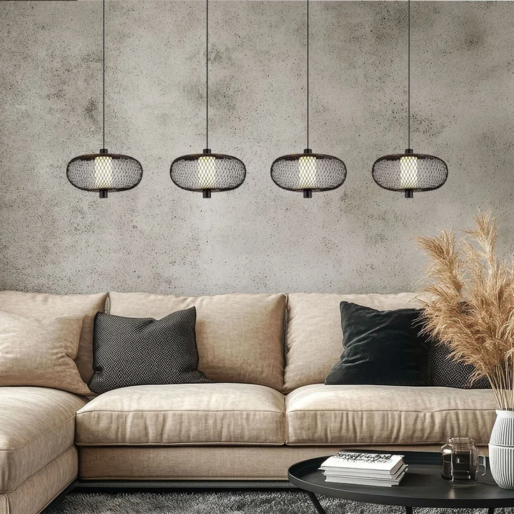 LED Pendelleuchte, schwarz, Metallgeflecht, H 150 cm – Bild 3