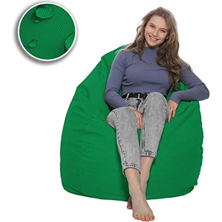 HomeIdeal - Sitzsack XXL Bodenkissen für Erwachsene & Kinder - Geeignet für Gaming oder Entspannen - Indoor wie Outdoor da er Wasserfest ist - mit EPS Perlen, Farbe:Grün, Größe:XXXL – Bild 5