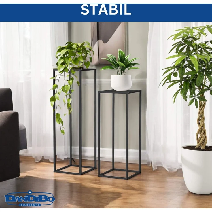 DanDiBo Pflanzenständer 96587 Metall 100 cm und 80 cm Schwarz Eckig 2er Set Beistelltisch Hoch Blumenhocker Blumenständer Modern Design – Bild 4