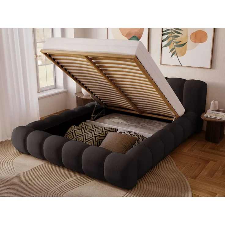 GRAINGOLD Doria Doppelbett 180x200, mit Kopfteil, Lattenrost, Bettkasten, Velour-Stoff, Dunkelgrau – Bild 4