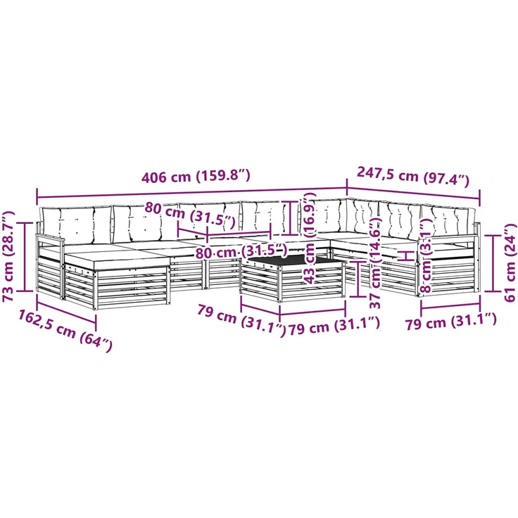 vidaXL Outdoor-Sofagarnitur 9 pcs Weiß und Anthrazit Massivholz Akazie 3390992 – Bild 7