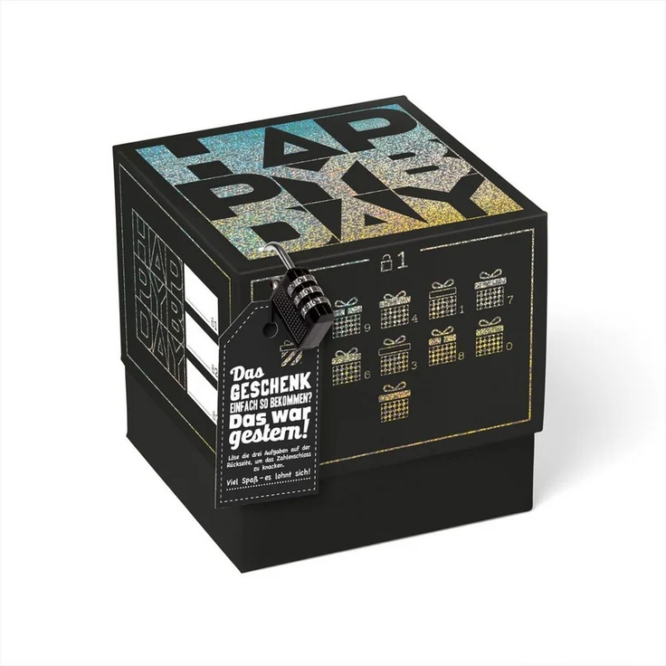 SURPRISA Geschenkbox Rätsel-Geschenkbox Happy Birthday mit Glitzer, originelle Geburtstagsbox mit Zahlenschloss zum Geburtstag – Bild 5
