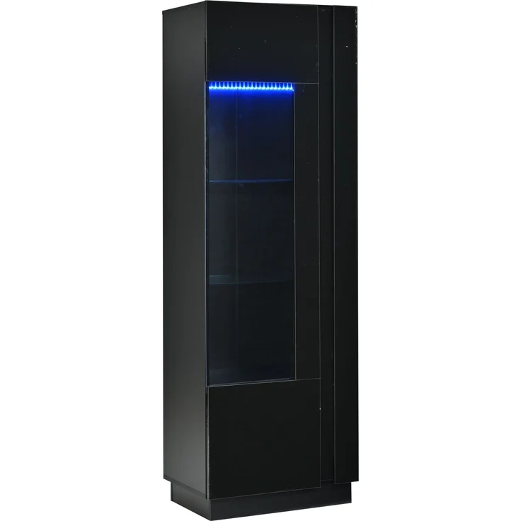 60*40*180cm Schrank,Vitrine ausSchranktür aus Acryl,Vitrine Hochglanz Lagerschrank mit LED-Beleuchtung, 3 Glasboden ,Highboard, Aufbewahrungsschrank, Hochschrank, Sofaschrank,Schwarz – Bild 10