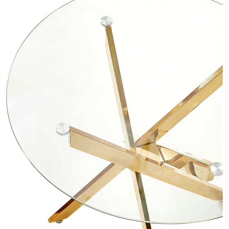 Esstisch 80 x 80 x 75 cm mit Glasplatte und goldfarbenem Metallgestell, rund, modern – Bild 3