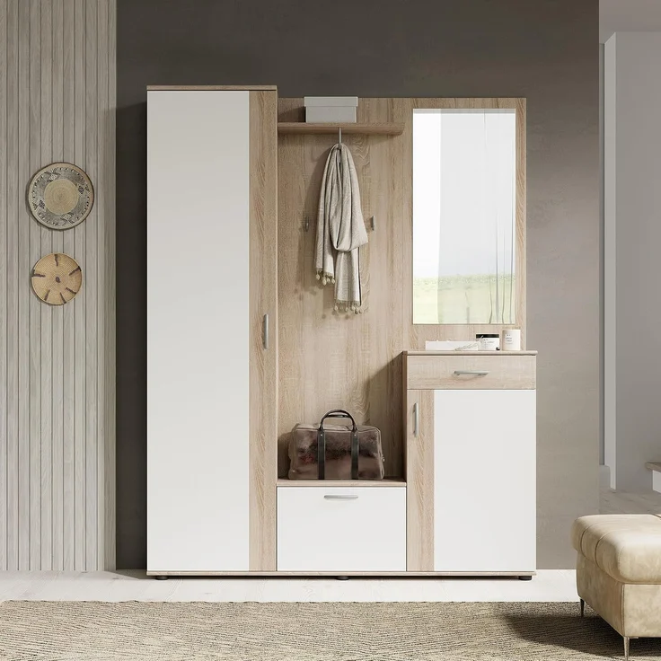 Garderobe PATENT Spiegel Sonoma Eiche und weiß 3-teilig – Bild 4