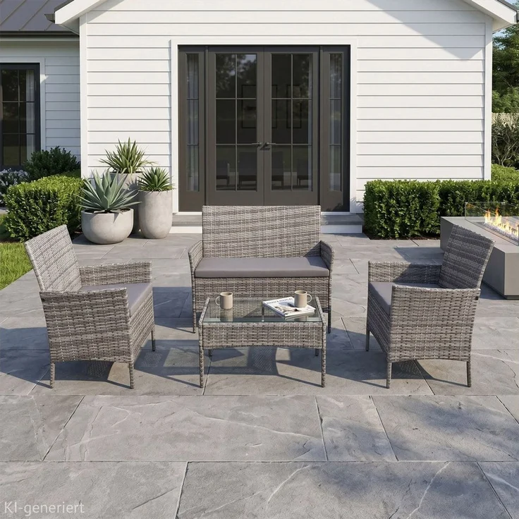 SVITA Sitzgruppe BROOKLYN, (Set, Gartenlounge mit Abdeckhaube), 4-teilig, Polyrattan Lounge Set, wetterfest, inkl. Kissen, Grau – Bild 2