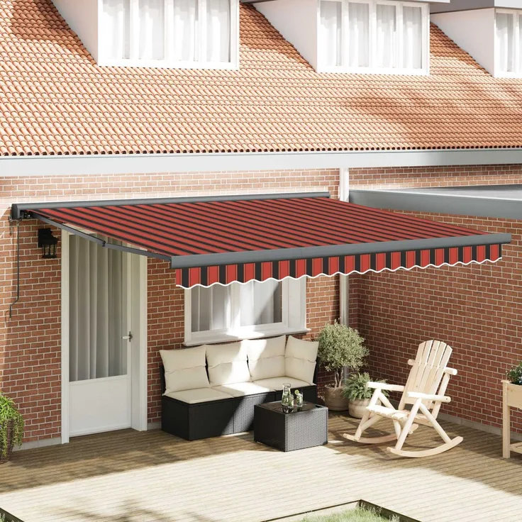 Einziehbare Markise, Sonnenmarkise Rot und Schwarz 350x250 cm Stoff