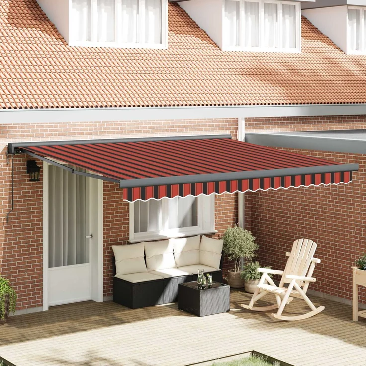 Einziehbare Markise, Sonnenmarkise Rot und Schwarz 350x250 cm Stoff – Bild 1