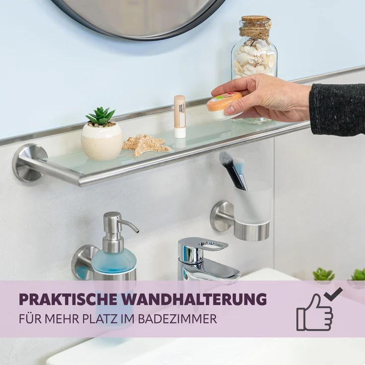 bremermann 'PIAZZA' Wandregal ohne Klebeset, Glas / Edelstahl, weiß, 54 x 14 x 5,7 cm – Bild 3