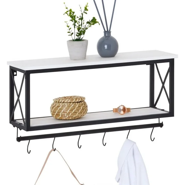 CARO-Möbel Wandgarderobe Armando mit weißer Ablage Garderobenleiste Hängegarderobe schwarz lackiert im Industrial Design
