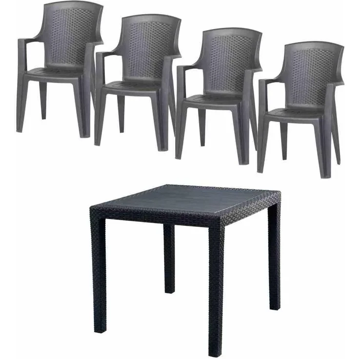 Eden+King SET 4 x Stapelsessel, 1 x King Tisch 77 x 77