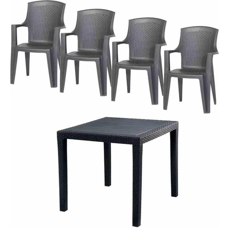 Eden+King SET 4 x Stapelsessel, 1 x King Tisch 77 x 77 – Bild 1