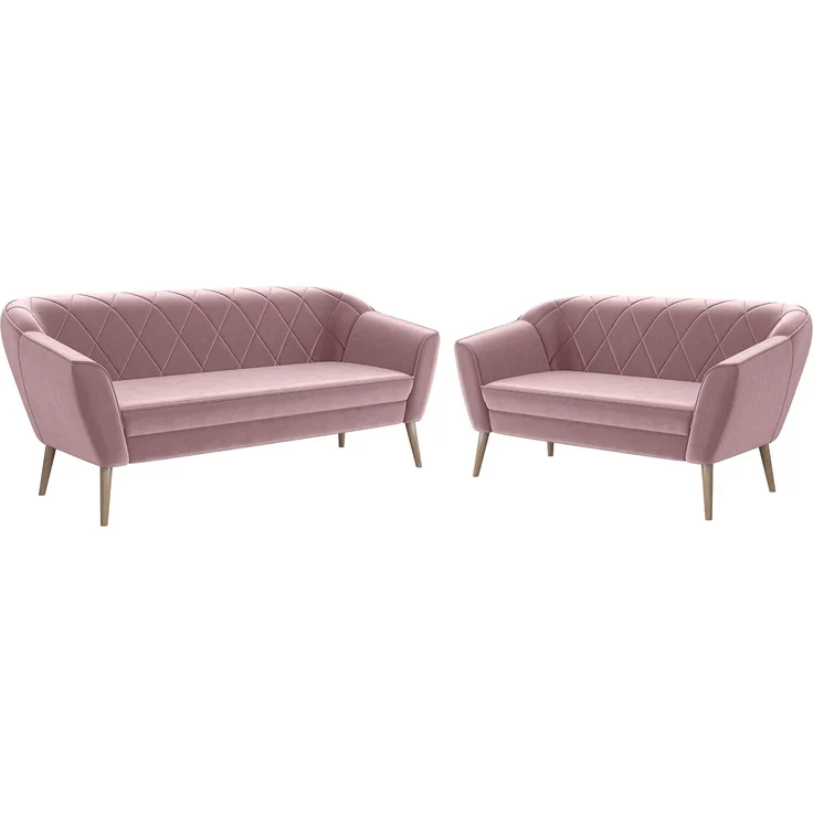 MEBLINI Sofa-Set GISELA 3+2 - Rosa Samt - für Wohnzimmer - Mini Lounge für fünf Personen - Küchensofa - Sofa Klein - Sitzgarnitur - Polstergarnitur - Sofagarnituren – Bild 1