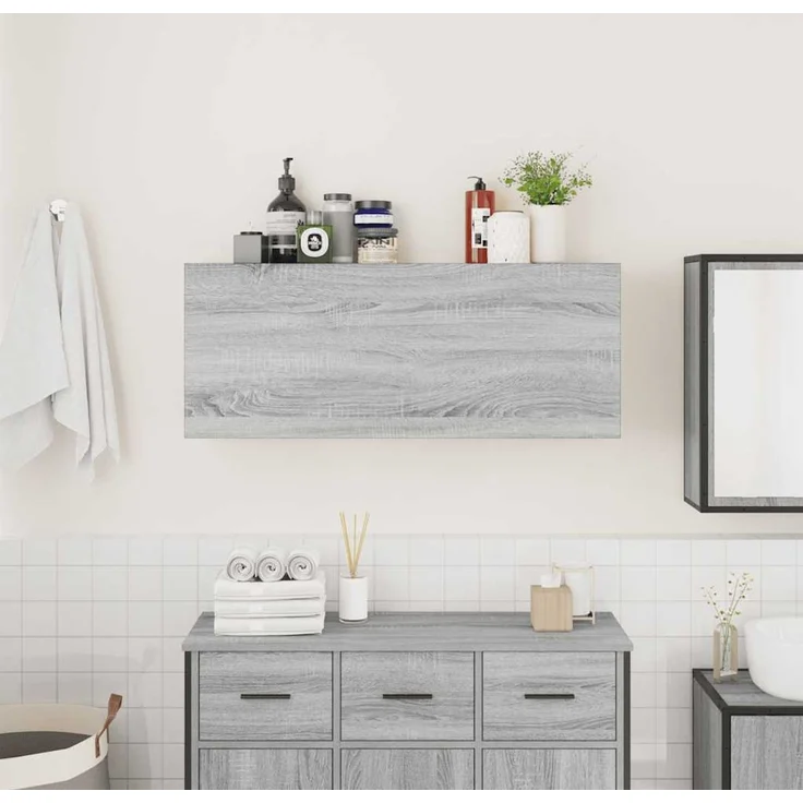 vidaXL Bad-Wandschrank Grau Sonoma 100x25x40 cm Holzwerkstoff 860108 – Bild 3