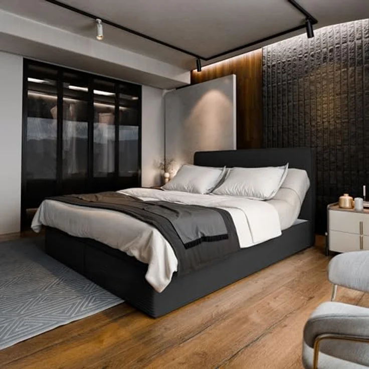 Masseno Boxbett ASTOR 180x200 cm, Boxspringbett mit Bonell Matratze, Kaltschaum-Topper und Kopfteil in Lincoln 100 – Bild 2