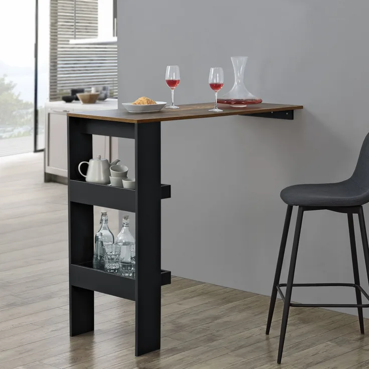 Bartisch Bromölla 120x45x106 cm Schwarz/Eiche dunkel en. casa