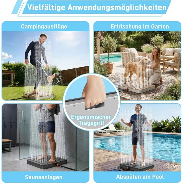 FIVMEN Gartendusche Bodendusche Outdoor WPC Campingdusche Außendusche Fußboden Dusche, Saunadusche Wetterfest Aluminium Standfläche bis 4 m Fontänenhöhe – Bild 3