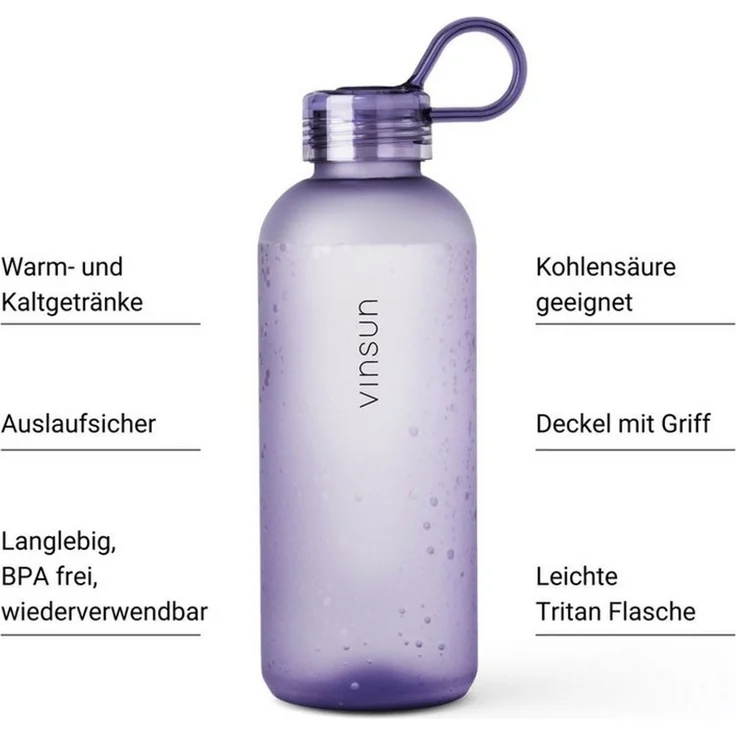 Vinsun Trinkflasche Trinkflasche 650ml, Kohlensäure geeignet, auslaufsicher, Tritan, BPA frei, bruchsicher, geruchs- und geschmacksneutral, auslaufsicher – Bild 2