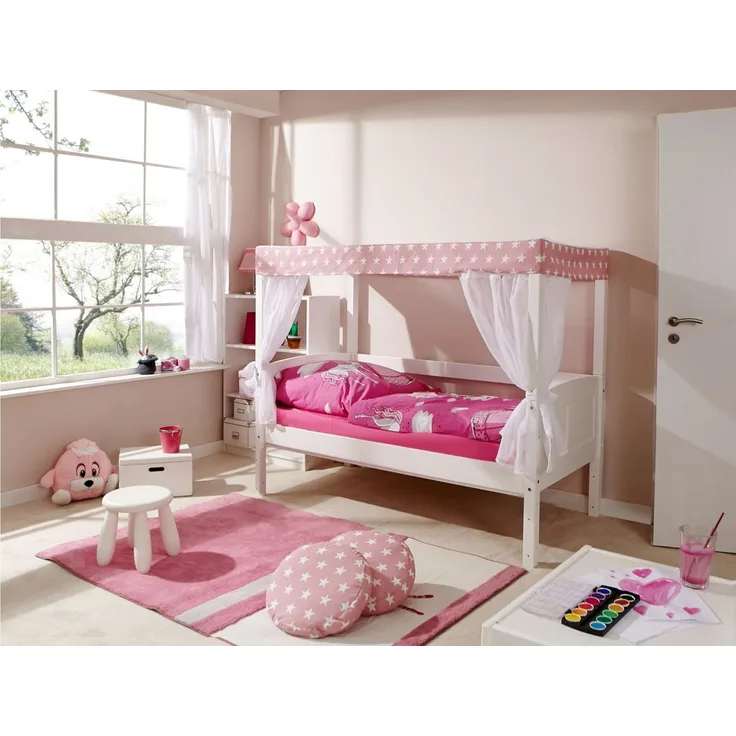 Ticaa 'Stern Rosa' Himmelbett Mini Kiefer Weiß 80x160