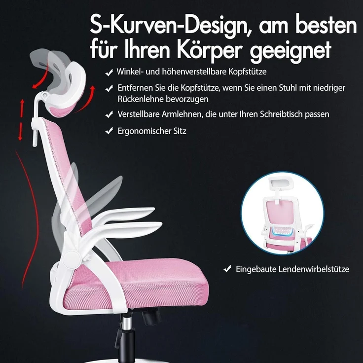 Alfordson Büro-Schreibtischstuhl Ergonomisch Heimbüro Netzstuhl Lordosenstütze – Bild 4