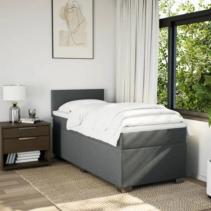 vidaXL Boxspringbett mit Matratze Dunkelgrau 90x200 cm Stoff 3285765 – Bild 3