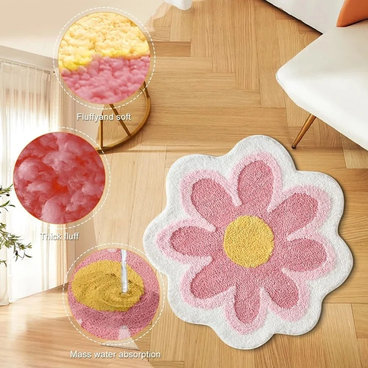 ABC Badematte mit Blumenmuster 40 x 40 cm – Weiche, rutschfeste Badematte mit hoher Saugfähigkeit; Mikrofaser-Reinigung möglich für Badezimmer, Küchen, Toiletten, Kinderzimmer und Haustierbereiche (gelb) – Bild 3