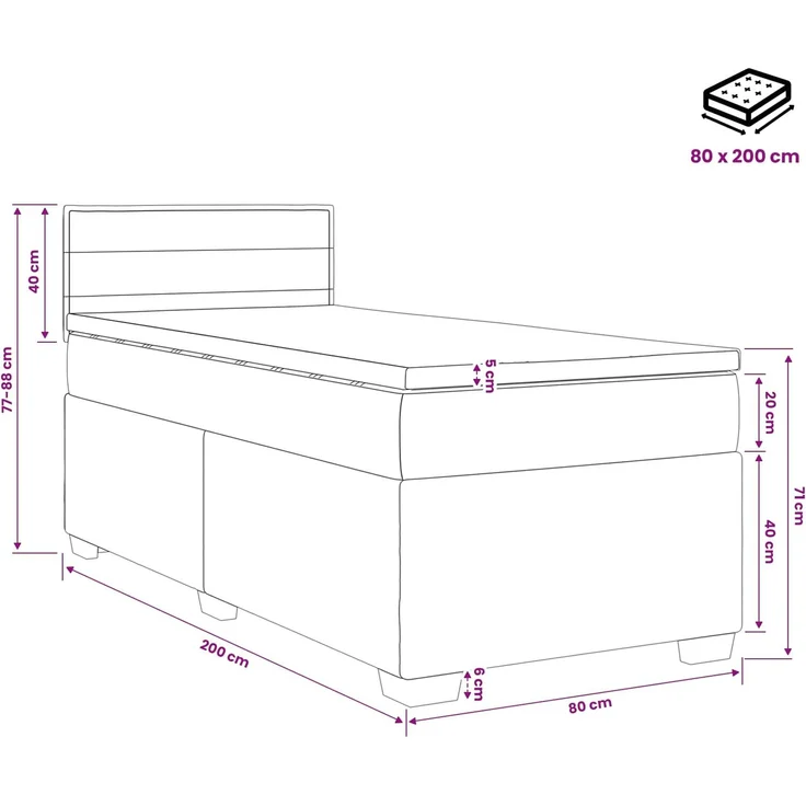 vidaXL Boxspringbett mit Matratze Hellgrau 80 x 200 cm Stoff 3450341 – Bild 11