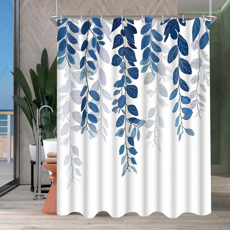 Lerores Duschvorhang 240x200cm Blaublatt Antischimmel Polyester Stoff 16 Ösen – Bild 8