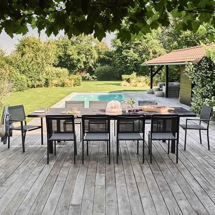 Oviala Ausziehbarer Gartentisch, Rechteckig, Grau, Metall, 100x76x320 cm, Platz für 8-12 Personen, Wetterfest und Pflegeleicht – Bild 7