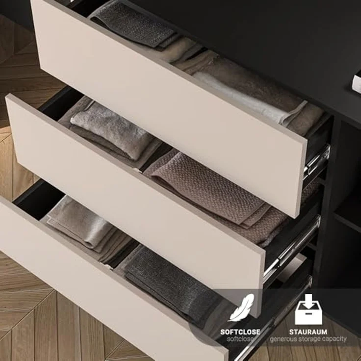 Lomadox Wohnzimmer-Set FRIONA-131, (Mega-Spar-Set, 2-St, Highboard Sideboard), kaschmir schwarz modern Möbelfüße Softclose Glastür – Bild 6