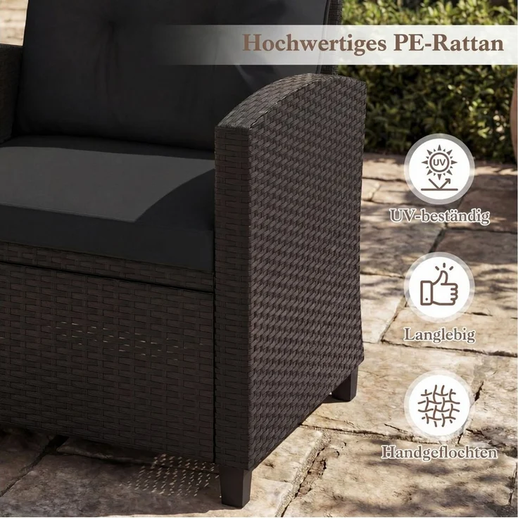 COSTWAY Balkonset, (3-tlg), Gartenmöbel Set Rattan mit Kissen, 2 Stühlen, Tisch – Bild 4