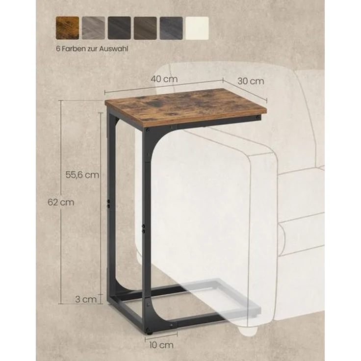 VASAGLE Beistelltisch, C Form, mit Metallgestell, industriell, Holz/Stahl vintagebraun-schwarz, 30 x 40 x 62 cm – Bild 4