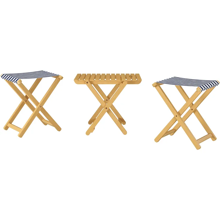 Erst-Holz 2 Stühle mit Tisch Buche natur Stoff blau-weiß V-10-216N-17