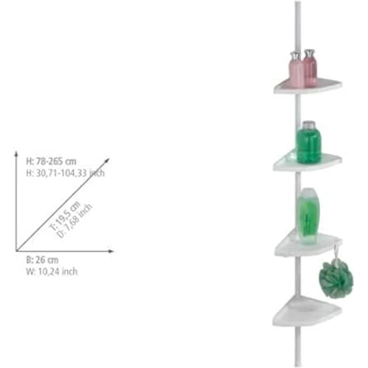 Wenko Teleskop-Duschecke Easy Aluminium, weiß, 4 Ablagen – Bild 4