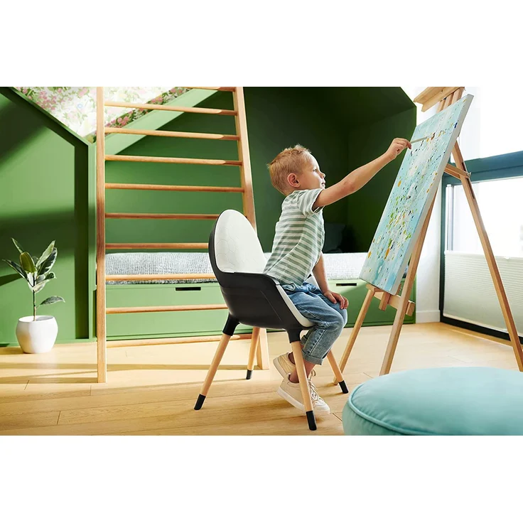 kk Kinderkraft FINIX Hochstuhl Baby ab 6 Monate bis 5 Jahre, Kinderhochstuhl 2in1 für ältere Kinder, Beine aus Holz, Verstellbare Rückenlehne Tablett Fußstütze, Stilvolles Design, Grau – Bild 6