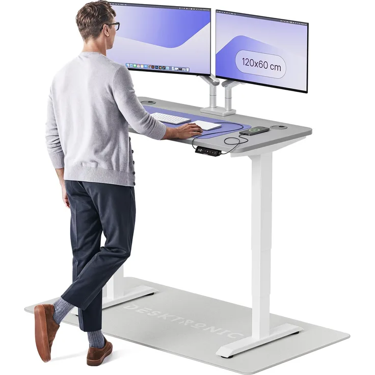 Desktronic HomePro Elektrisch höhenverstellbarer Schreibtisch 120x60cm Weiß/Grau mit Memory-Funktion, Anti-Kollisions Technologie, USB-A und USB-C-Ladeanschlüssen