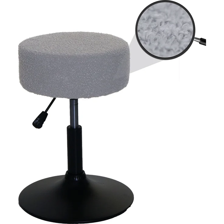 Hocker HWC-C22, Sitzhocker Schminkhocker, höhenverstellbar drehbar Ø 37cm Stoff Bouclé (450g/m²) FSC® ~ grau – Bild 1